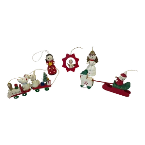 Vintage Wooden Holiday Ornaments- Set of 5