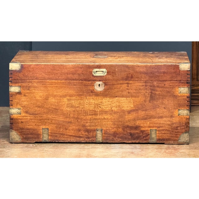 Early 20th Century British Campaign Military Officer's Trunk or Chest of Brass-Bound Camphorwood For Sale - Image 5 of 14
