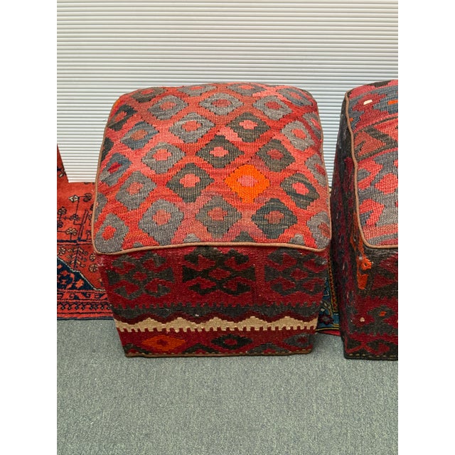 Red Kilim Hassock Foostools, Set of Two For Sale - Image 8 of 12