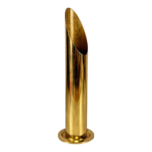 Mid-Century Hollywood Regency Brass Tubular Vase For Sale