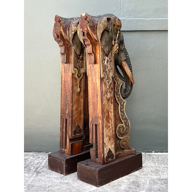 English Vintage Boho Polychromed Elephant Statues - A Pair For Sale - Image 3 of 12