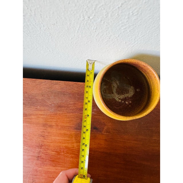 Ceramic Signed Mustard Yellow and Robins Egg Blue Studio Pottery Vessel For Sale - Image 7 of 8