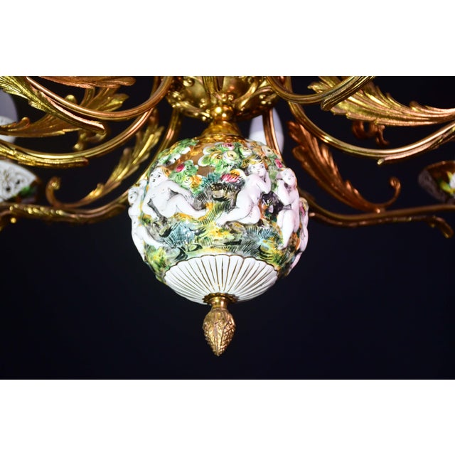 Ceramic Manila, Large Size 12 Light Italian Vintage Ceramic Chandelier, 1960 For Sale - Image 7 of 18