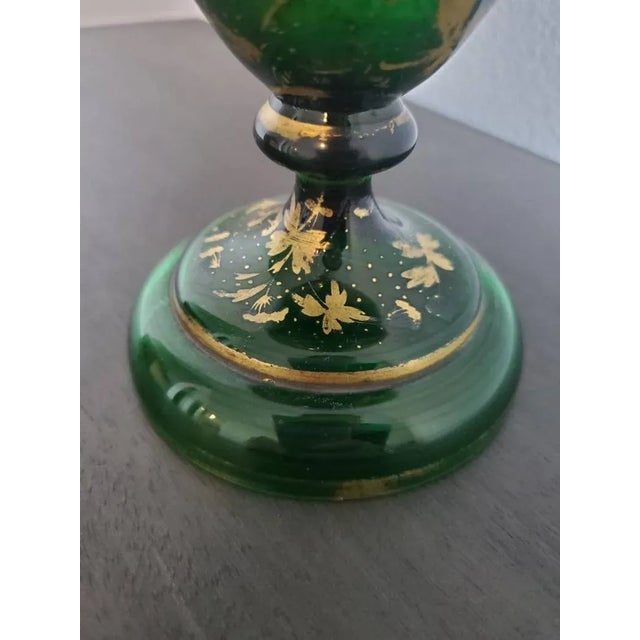 Emerald 19th Century Bohemian Moser Gilded Green Art Glass Vase For Sale - Image 8 of 11