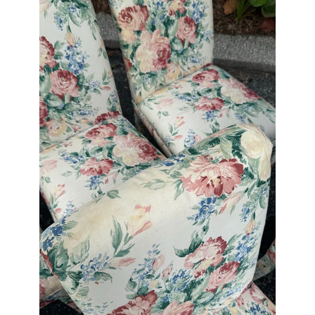 Cream Set of 6 Vintage Floral Upholstered Parsons Chairs For Sale - Image 8 of 12
