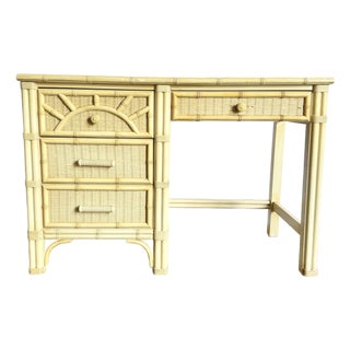 Vintage Coastal Faux Bamboo Wicker Writing Desk by Henry Link For Sale