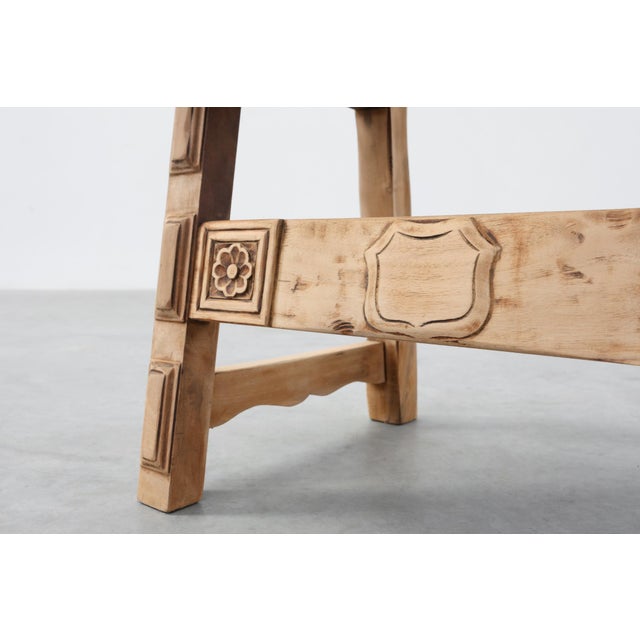 1950s Brutalist Armchairs with Carved Rosettes and Nailed Wooden Seats, Spain, 1950s, Set of 2 For Sale - Image 5 of 12