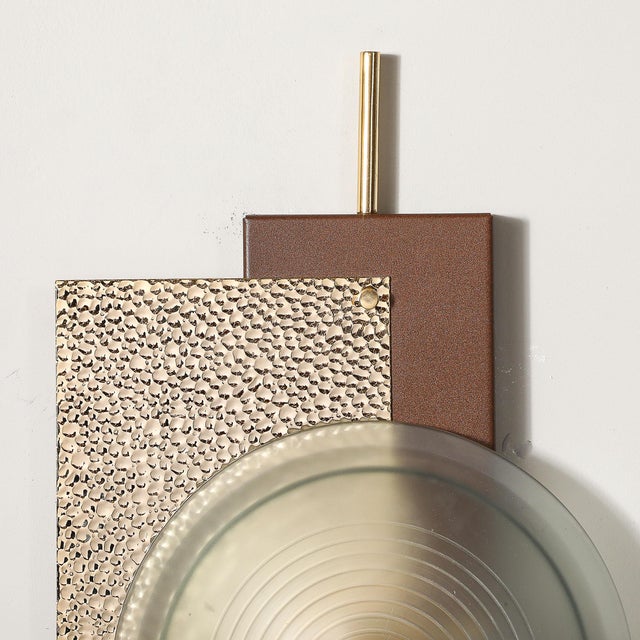 Modern Brutalist Multi-Paneled Sconces in Bronze, Polished Brass & White Enamel For Sale - Image 9 of 17