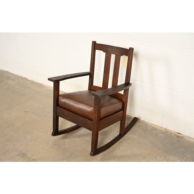 Charles Limbert Limbert Antique Mission Oak Arts & Crafts Rocking Chair, Circa 1910 For Sale - Image 4 of 13