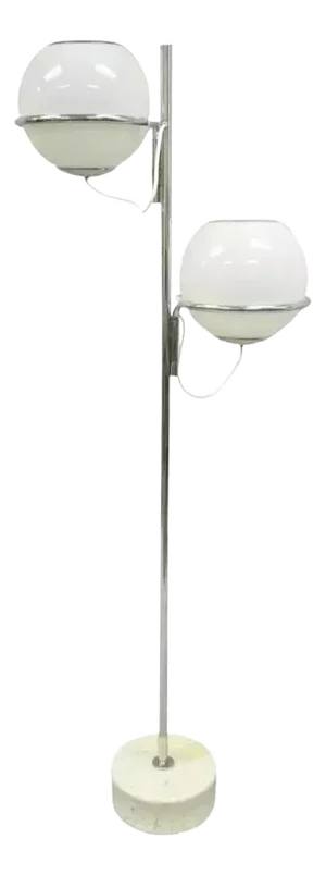 Reggiani Mid Century Italian Modern Double Glass Orb Chrome Marble Floor Lamp