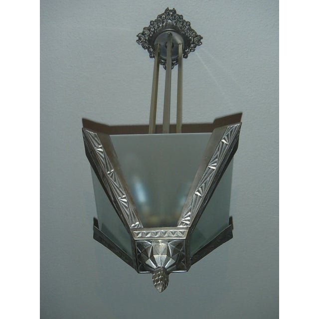 Art Deco Floral and Geometric Ceiling Lamp, 1920s For Sale - Image 9 of 11