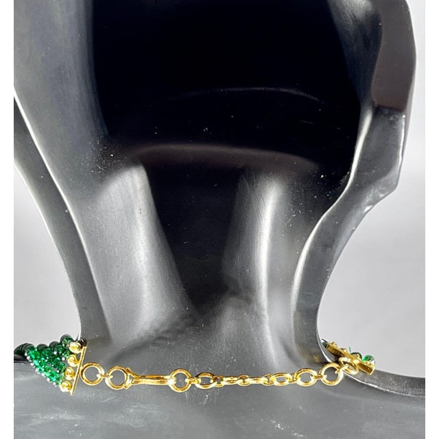 250ct Fine Emerald Beads 4 Line Necklace with 14 Kt Yellow Gold Clasp Adjustable For Sale - Image 12 of 18