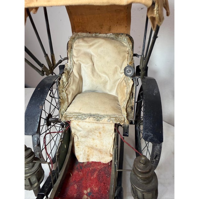 Antique 19th Century Handmade Mixed Media Tole Running Rickshaw Mini Sculpture For Sale - Image 10 of 18