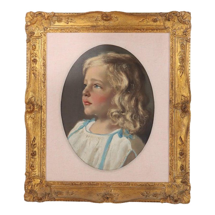 Antique Oil on Board Portrait of a Girl Signed 19thC | Chairish