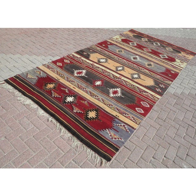 Tribal Vintage Turkish Sivas Ethnic Kilim Rug- 6′3″ × 11′6″ For Sale - Image 3 of 13