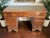Antique Twin Pedestal Desk in Dark Yew Wood and Leather Top, 1980 For Sale - Image 4 of 18