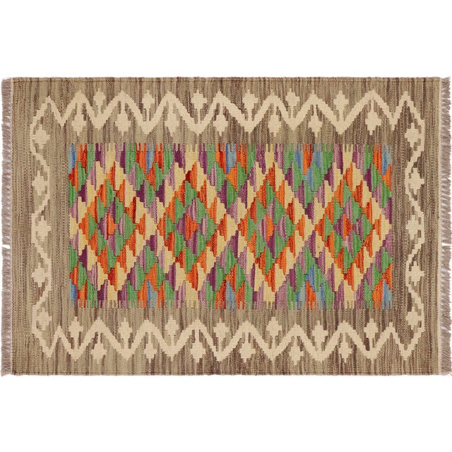 Bohemian Kilim Gray Beige Hand-Woven Wool Rug For Sale - Image 9 of 9