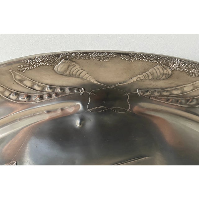 1900 - 1909 Antique Art Nouveau Pewter Platter With Hunting Dog Motif For Sale - Image 5 of 9