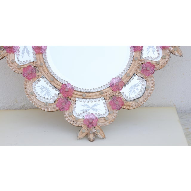 Italian Excepetional Vintage Pink Murano Glass Wall Mirror For Sale - Image 3 of 13
