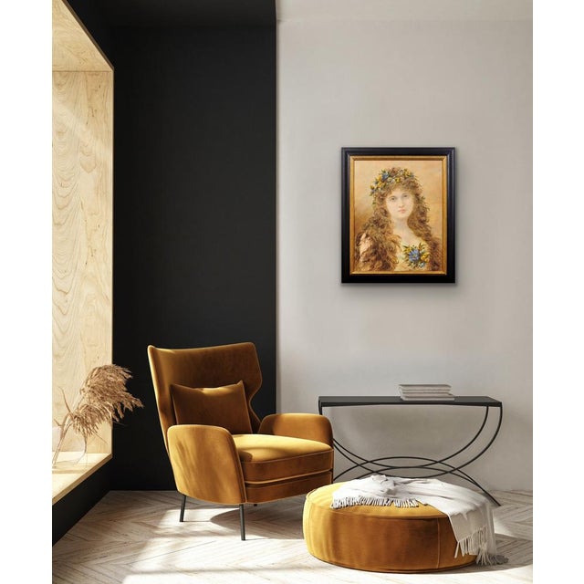 Alice Anne Renshaw, Portrait of a Young Lady with Springtime Flowers in Her Curls, Watercolour & Gouache, 1800s For Sale - Image 12 of 18