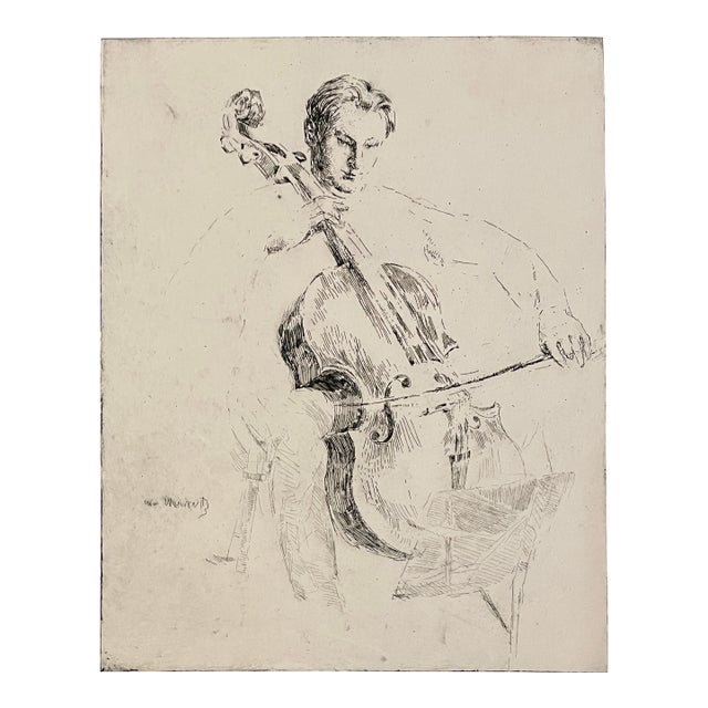 William Meyerowitz Cellist Etching For Sale