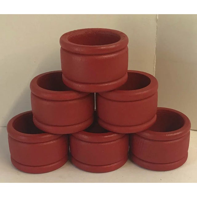 Mid-Century Modern Vintage Red Wooden Napkin Rings - Set of 6 For Sale - Image 3 of 6