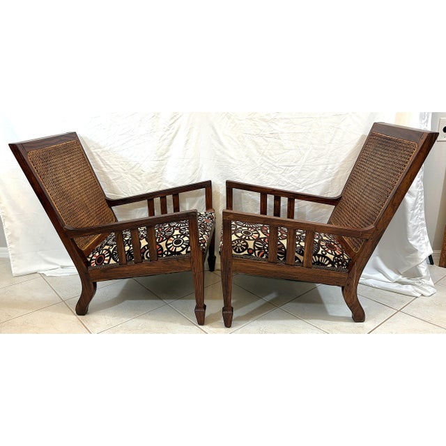Wood Antique Teak and Cane Arts & Crafts Style Plantation Chairs With Dowel Construction- A Pair For Sale - Image 7 of 18