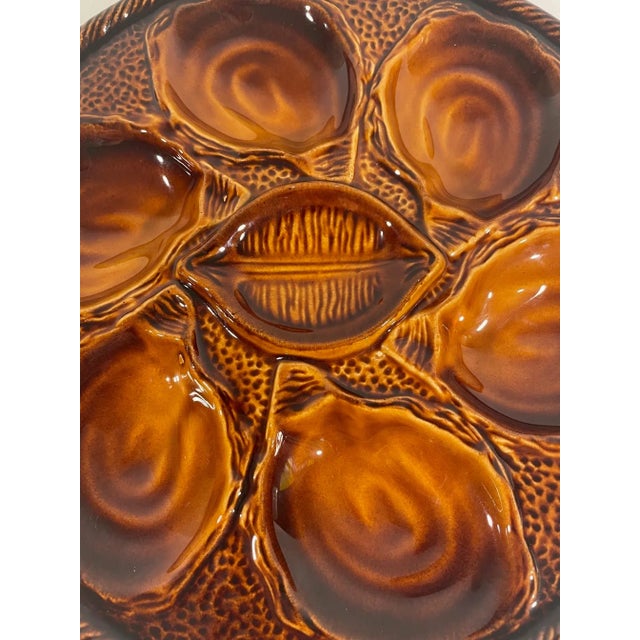 Ceramic 1960s French St Clement Majolica Honey Brown Oyster Plate For Sale - Image 7 of 14