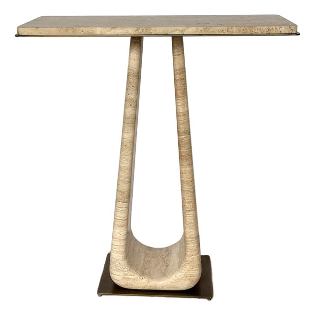 Revelation Modern Travertine About Turn Console Table For Sale