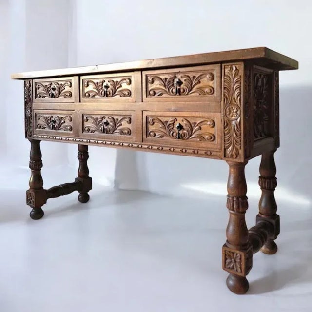 Baroque Spanish Hand Carved Console Table, 1920s For Sale - Image 3 of 10