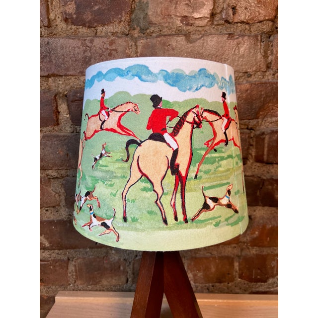 Fox Hunt Original Whimsical Hand Painted Tabletop Lampshade by Pauline De Roussy De Sales For Sale - Image 4 of 11