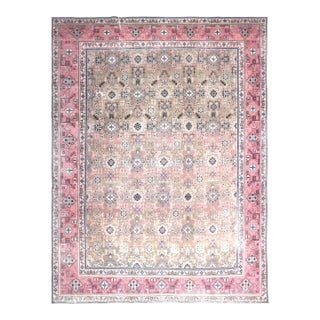 1970s Vintage Persian Handmade Wool Cotton Light Tan Area Rug For Sale