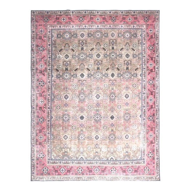 1970s Vintage Persian Handmade Wool Cotton Light Tan Area Rug For Sale