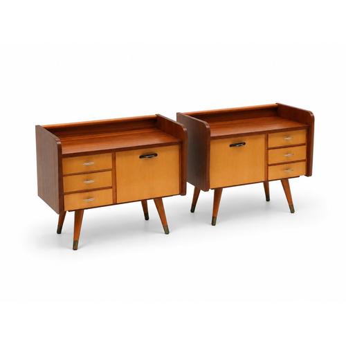 Set of 2 Nightstands / Sideboards with Flap and Drawers This set of 2 stylish teak nightstands combines practical...