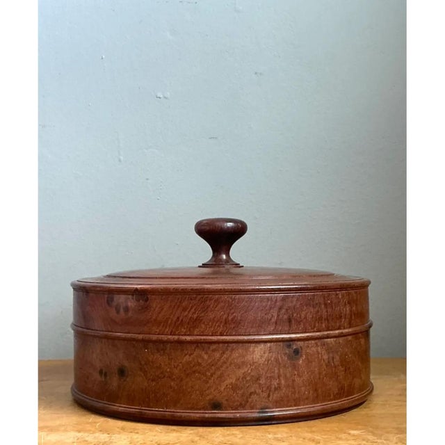 Mid-Century Modern Vintage Round Burl Wood Storage Box For Sale - Image 3 of 12