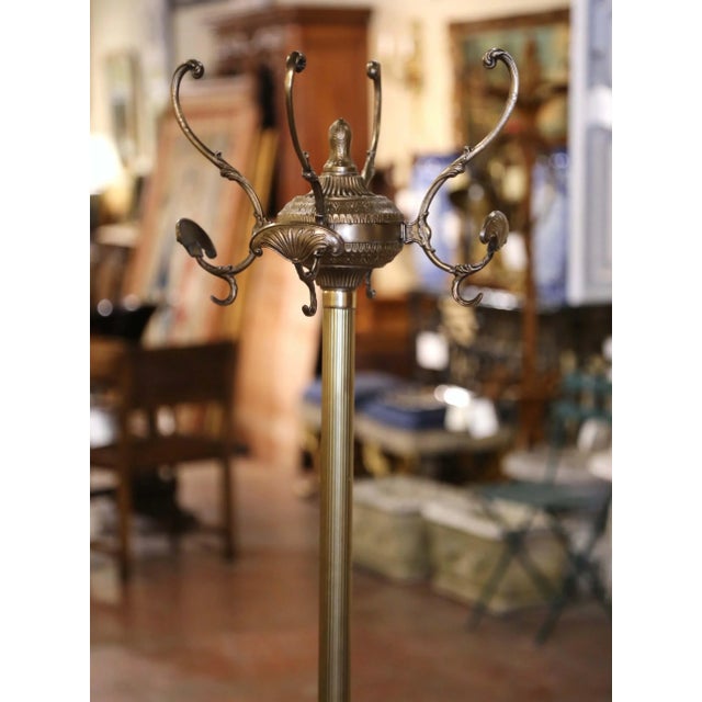 French Early 20th Century French Gilt Brass Swivel Four-Hook Standing Hall Tree For Sale - Image 3 of 10