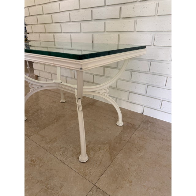 Metal 1970s Painted Wrought Iron Indoor/Outdoor Coffee or Side Table With Glass Top For Sale - Image 7 of 8