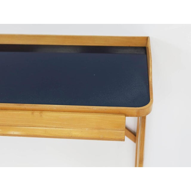 Glass Vintage Italian Console Table with Drawers in Lemonwood and Navy Blue Glass by Silvio Cavatorta, 1956 For Sale - Image 7 of 9