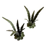Italian Tole Leaf Candle Holders, a Pair, 1960s For Sale