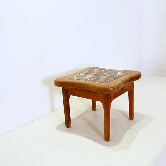 Coffee Table in Olive Wood and Ceramic in the style of Vallauris, 1950s For Sale - Image 10 of 13