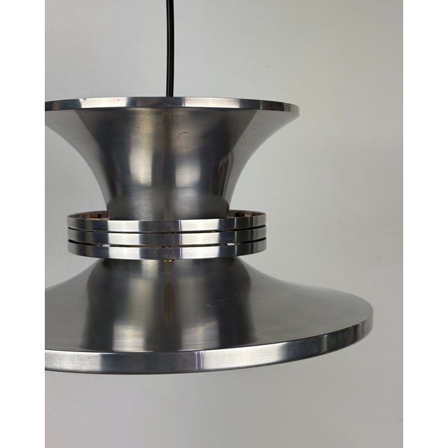 1970s Danish Space Age UFO Brushed Aluminum Pendant Lamp, 1970s For Sale - Image 5 of 18