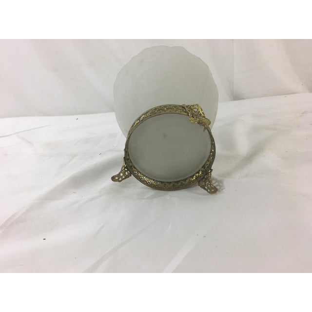 1940s French 1940's Frosted Floral Glass Vase With Brass Setting For Sale - Image 5 of 7