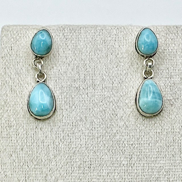 1970s Vintage Southwestern Boho Chic Blue Larimar & Sterling Drop Dangle Earrings - A Pair. For Sale - Image 6 of 11