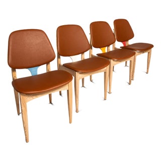 Rare Set of Four (4) Mid-Century Modern Multi-Colored Dining Chairs by Elliots of Newbury After Arne Vodder, England, C. 1960's For Sale