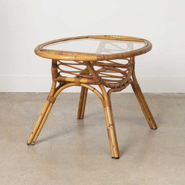 1960s 1960s Italian Rattan and Glass Gueridon Table For Sale - Image 5 of 12