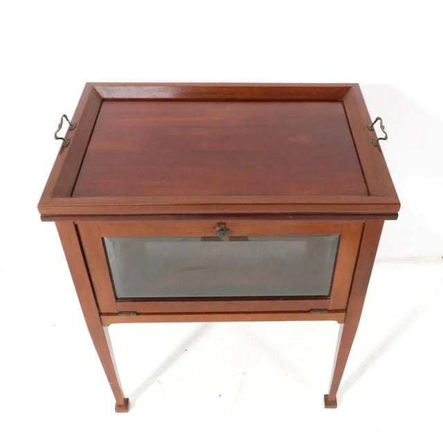 Art Nouveau Walnut Tea Cabinet with Serving Tray, 1900s For Sale - Image 5 of 8