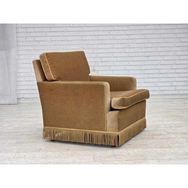 Vintage Danish Lounge Chair in Honey Yellow Furniture Velour, 1970s For Sale - Image 16 of 16
