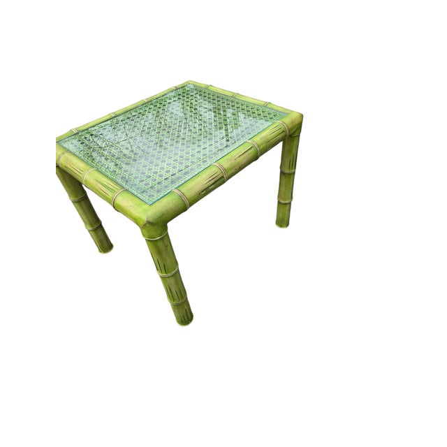 1960s Faux Bamboo Wood Carved Cane Side Table For Sale - Image 12 of 18