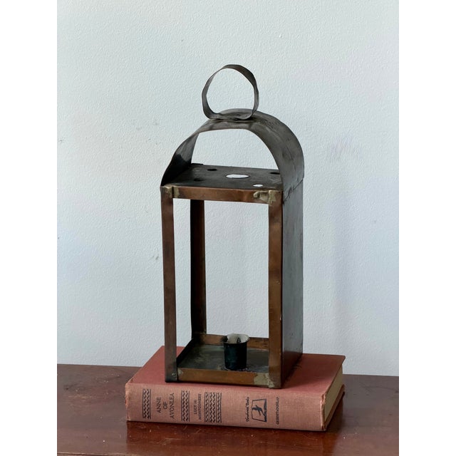 Antique Copper + Tin Lantern Candle Holder For Sale - Image 9 of 10