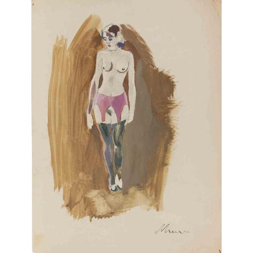 Tempera on paper. Hand signed lower right. Very good condition. This piece is attributed to the mentioned designer/maker....